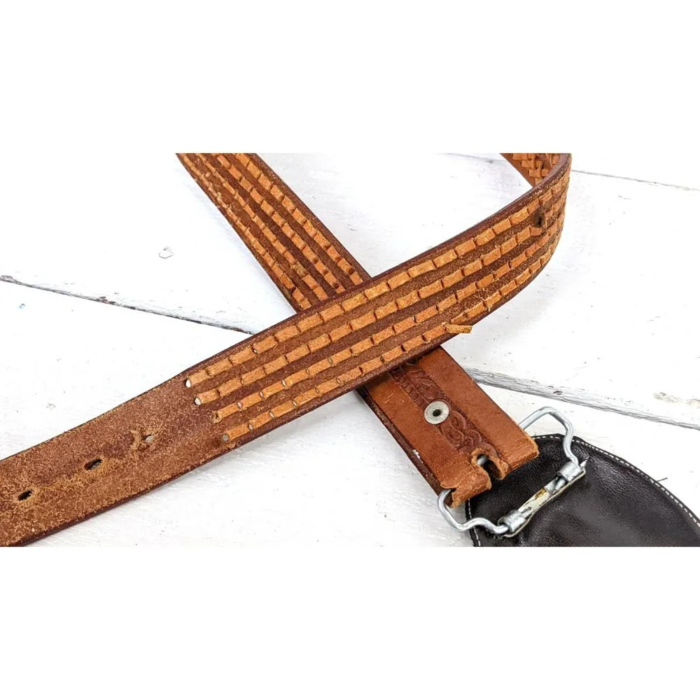 Vintage brown tooled braided leather reptile embossed buckle belt - Picture 6 of 6